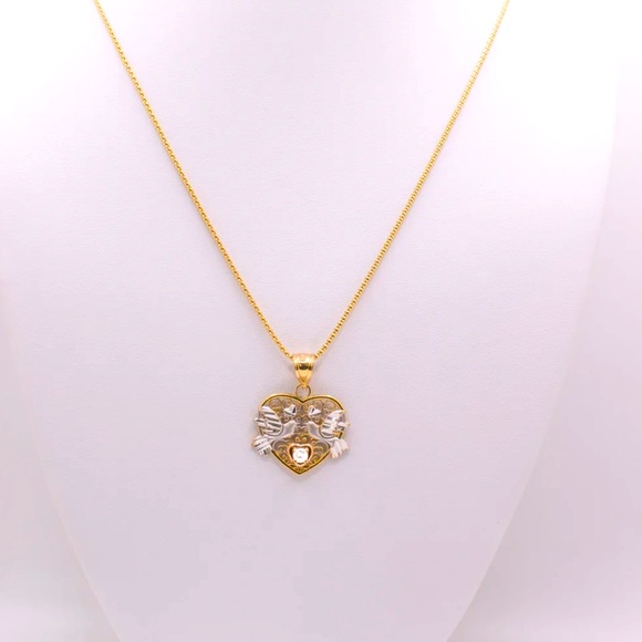 14K— Bird & heart pendant with a white stone & gold chain - Picture 2 of 3